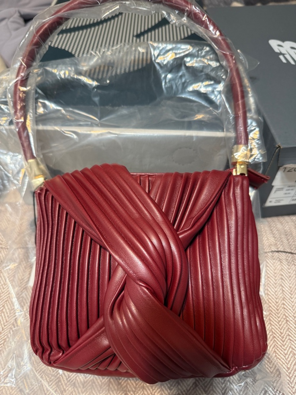 New! Jason WU Women's Pleated Knot-Front Handbag in Wine